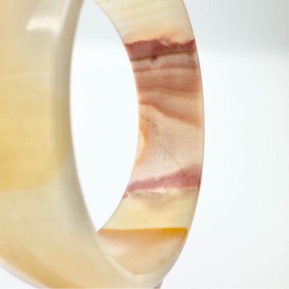 Vintage Mexico Natural Agate Quartz Mixed Color Bangle Bracelet Stamped - Picture 6 of 13